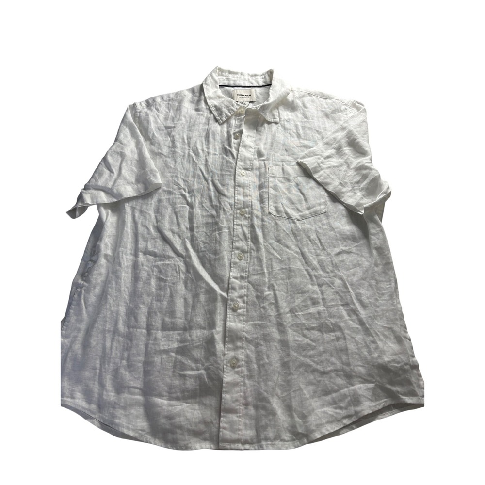 Thom Aaron Mens XL White 100% Linen Short Sleeve Button Down Shirt Casual Summer